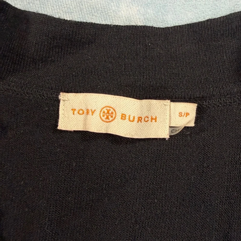 Tory Burch Cardigan Women S Black Fair Merino Wool Gold Logo Buttons Missing